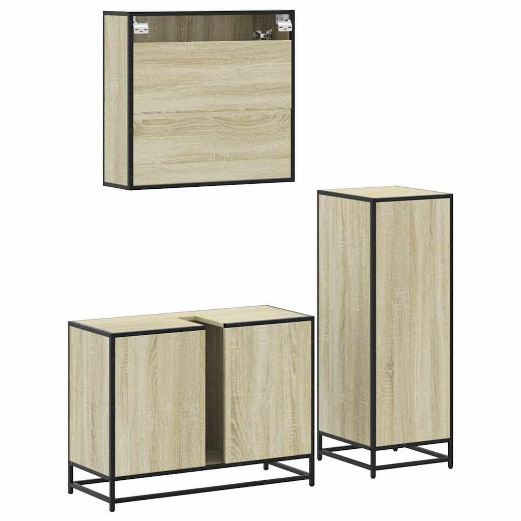 vidaXL Set mobilier de baie, 3 piese, stejar sonoma, lemn prelucrat vidaXL Set mobilier de baie, 3 piese, stejar sonoma, lemn prelucrat