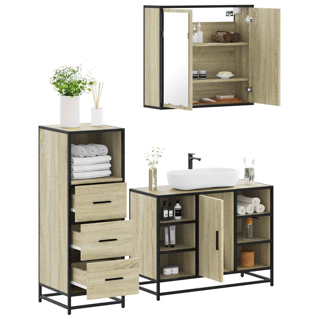 vidaXL Set mobilier de baie, 3 piese, stejar sonoma, lemn prelucrat vidaXL Set mobilier de baie, 3 piese, stejar sonoma, lemn prelucrat