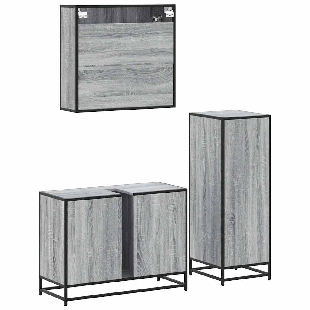vidaXL Set mobilier de baie, 3 piese, gri sonoma, lemn prelucrat