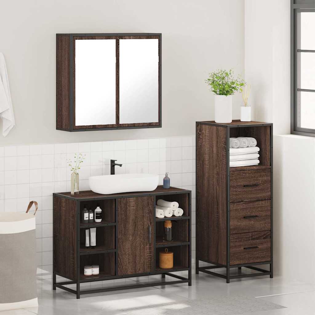 vidaXL Set mobilier de baie, 3 piese, stejar maro, lemn prelucrat