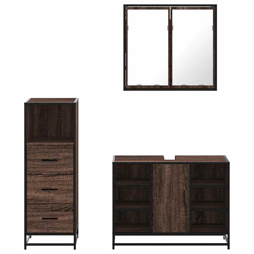 vidaXL Set mobilier de baie, 3 piese, stejar maro, lemn prelucrat