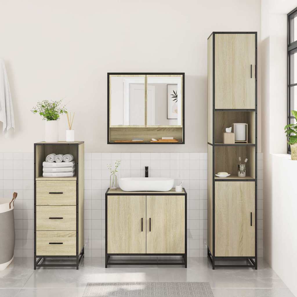 vidaXL Set mobilier de baie, 3 piese, stejar sonoma, lemn prelucrat vidaXL Set mobilier de baie, 3 piese, stejar sonoma, lemn prelucrat