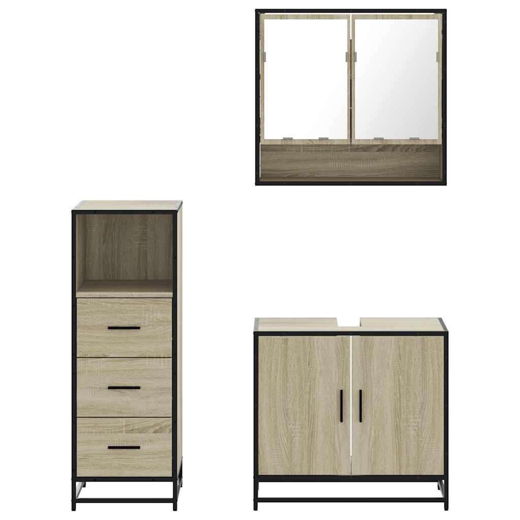 vidaXL Set mobilier de baie, 3 piese, stejar sonoma, lemn prelucrat vidaXL Set mobilier de baie, 3 piese, stejar sonoma, lemn prelucrat