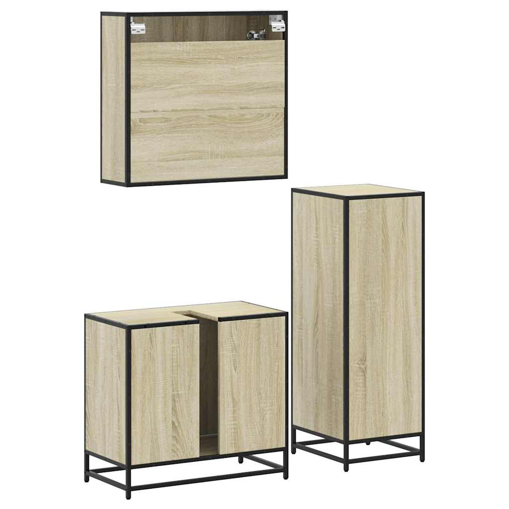 vidaXL Set mobilier de baie, 3 piese, stejar sonoma, lemn prelucrat vidaXL Set mobilier de baie, 3 piese, stejar sonoma, lemn prelucrat