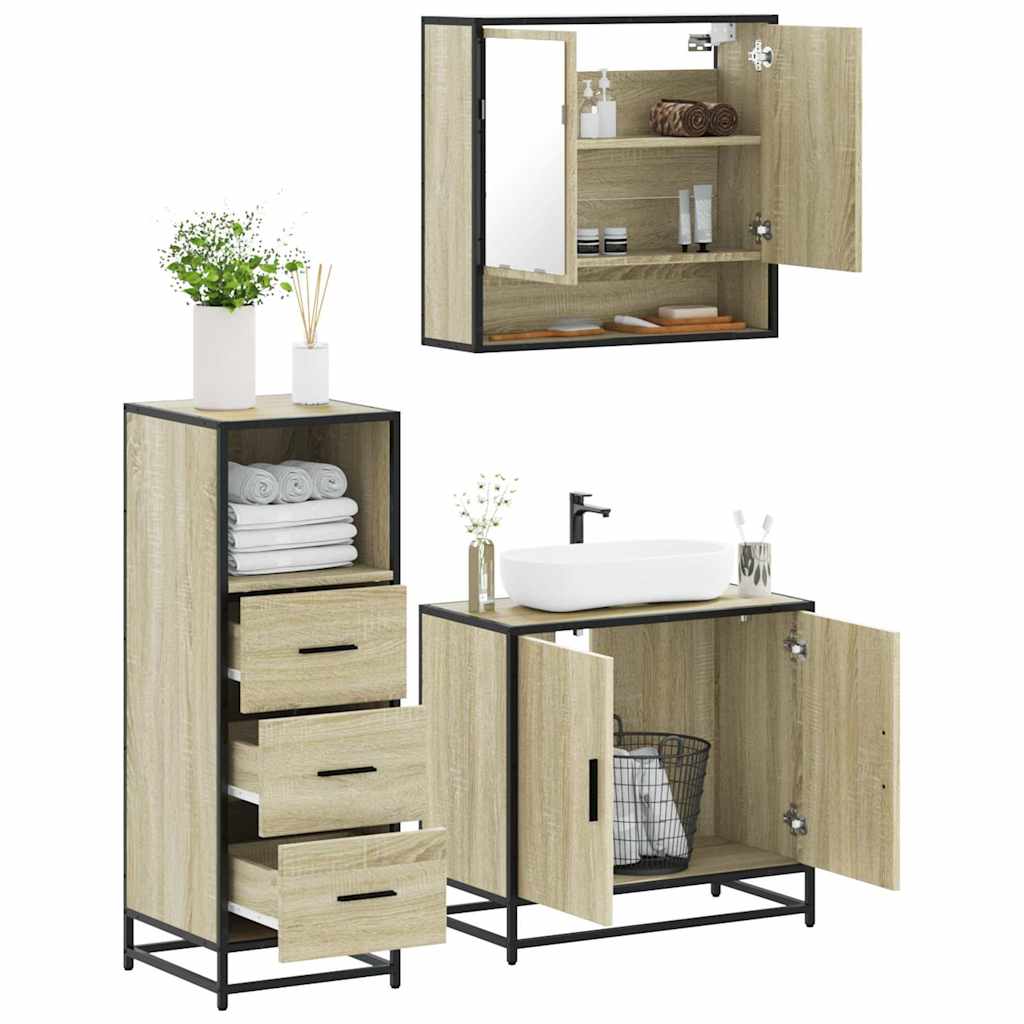 vidaXL Set mobilier de baie, 3 piese, stejar sonoma, lemn prelucrat vidaXL Set mobilier de baie, 3 piese, stejar sonoma, lemn prelucrat