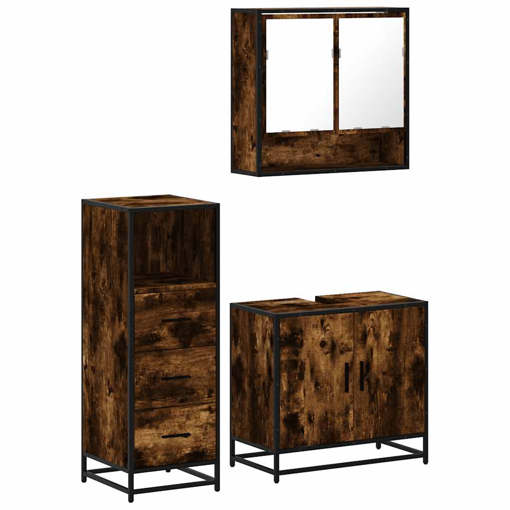 vidaXL Set mobilier de baie, 3 piese, stejar fumuriu, lemn prelucrat vidaXL Set mobilier de baie, 3 piese, stejar fumuriu, lemn prelucrat