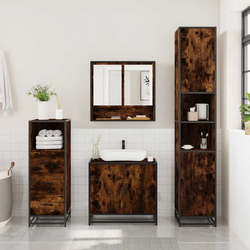 vidaXL Set mobilier de baie, 3 piese, stejar fumuriu, lemn prelucrat vidaXL Set mobilier de baie, 3 piese, stejar fumuriu, lemn prelucrat