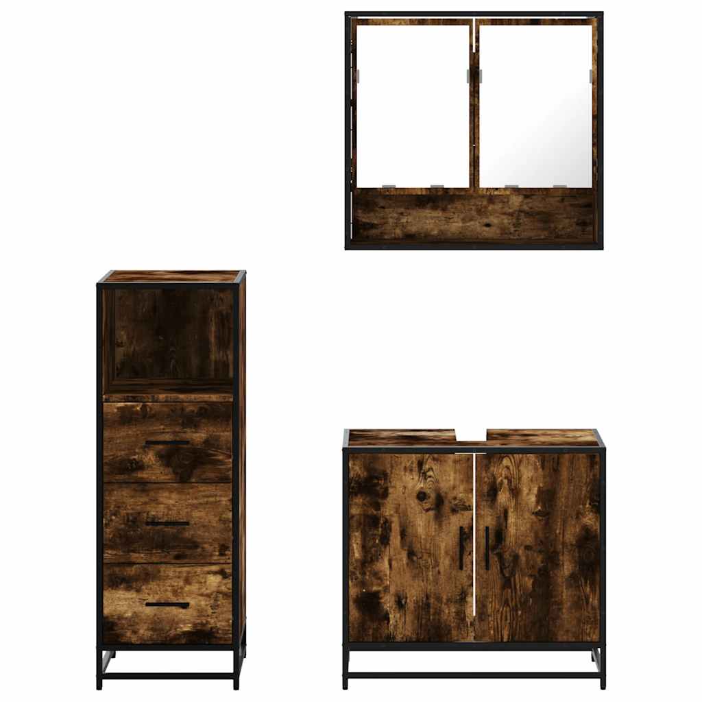 vidaXL Set mobilier de baie, 3 piese, stejar fumuriu, lemn prelucrat vidaXL Set mobilier de baie, 3 piese, stejar fumuriu, lemn prelucrat