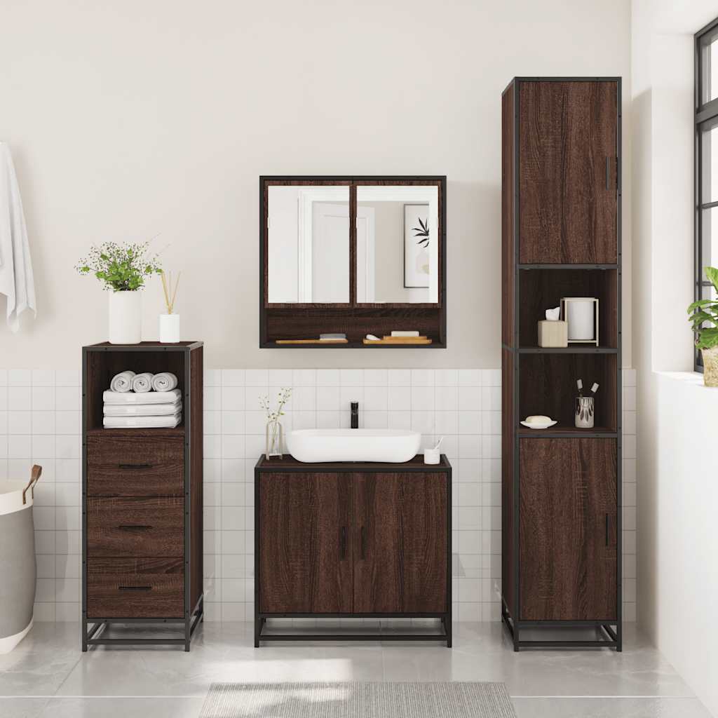 vidaXL Set mobilier de baie, 3 piese, stejar maro, lemn prelucrat