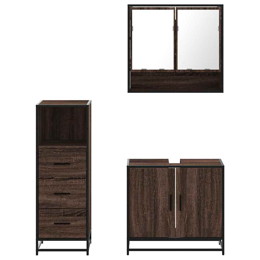 vidaXL Set mobilier de baie, 3 piese, stejar maro, lemn prelucrat