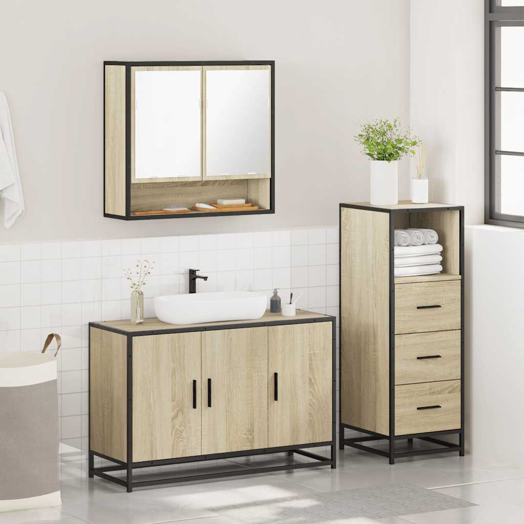 vidaXL Set mobilier de baie, 3 piese, stejar sonoma, lemn prelucrat vidaXL Set mobilier de baie, 3 piese, stejar sonoma, lemn prelucrat