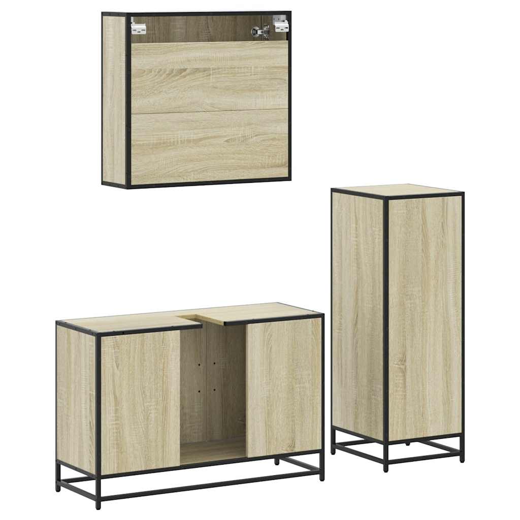 vidaXL Set mobilier de baie, 3 piese, stejar sonoma, lemn prelucrat vidaXL Set mobilier de baie, 3 piese, stejar sonoma, lemn prelucrat