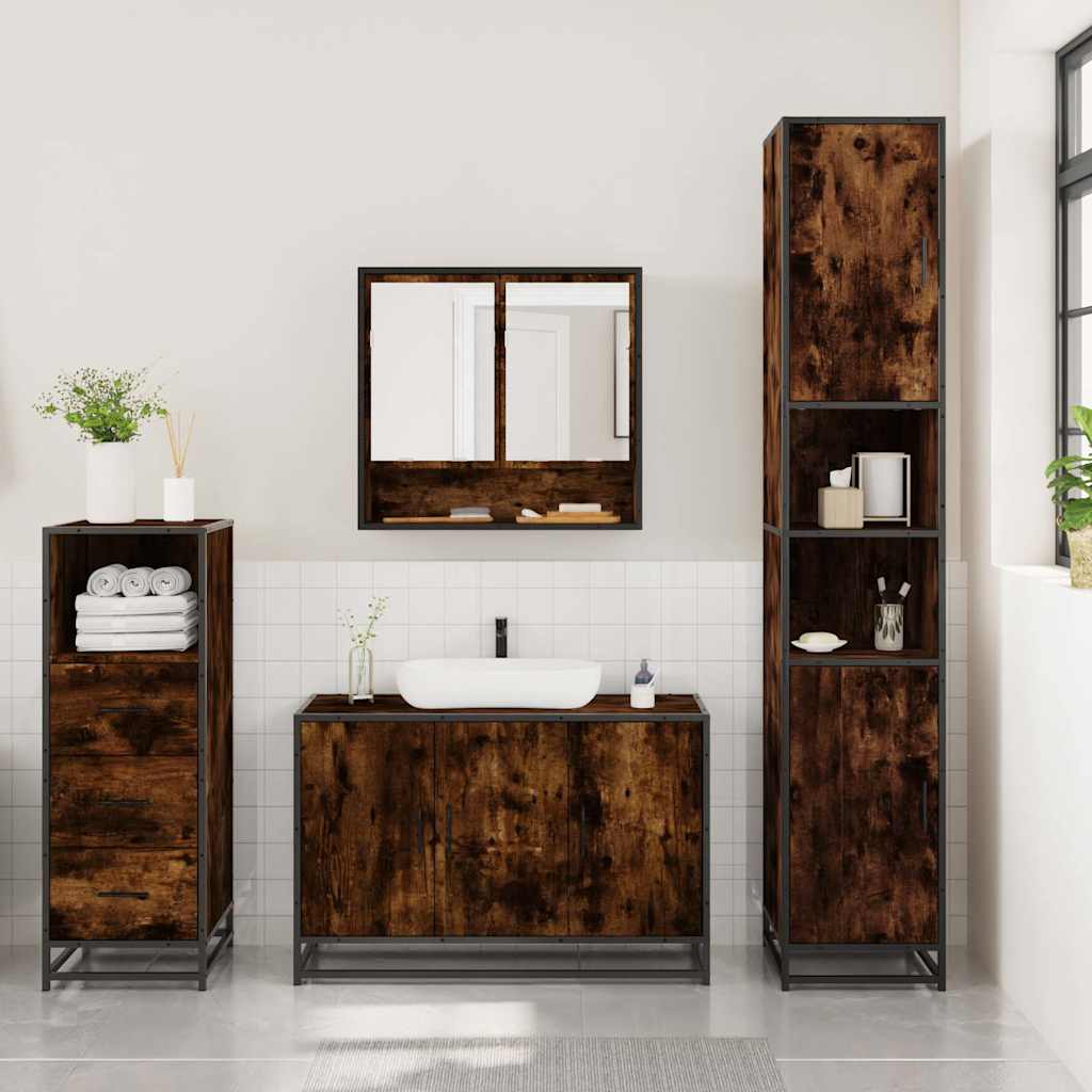 vidaXL Set mobilier de baie, 3 piese, stejar fumuriu, lemn prelucrat vidaXL Set mobilier de baie, 3 piese, stejar fumuriu, lemn prelucrat