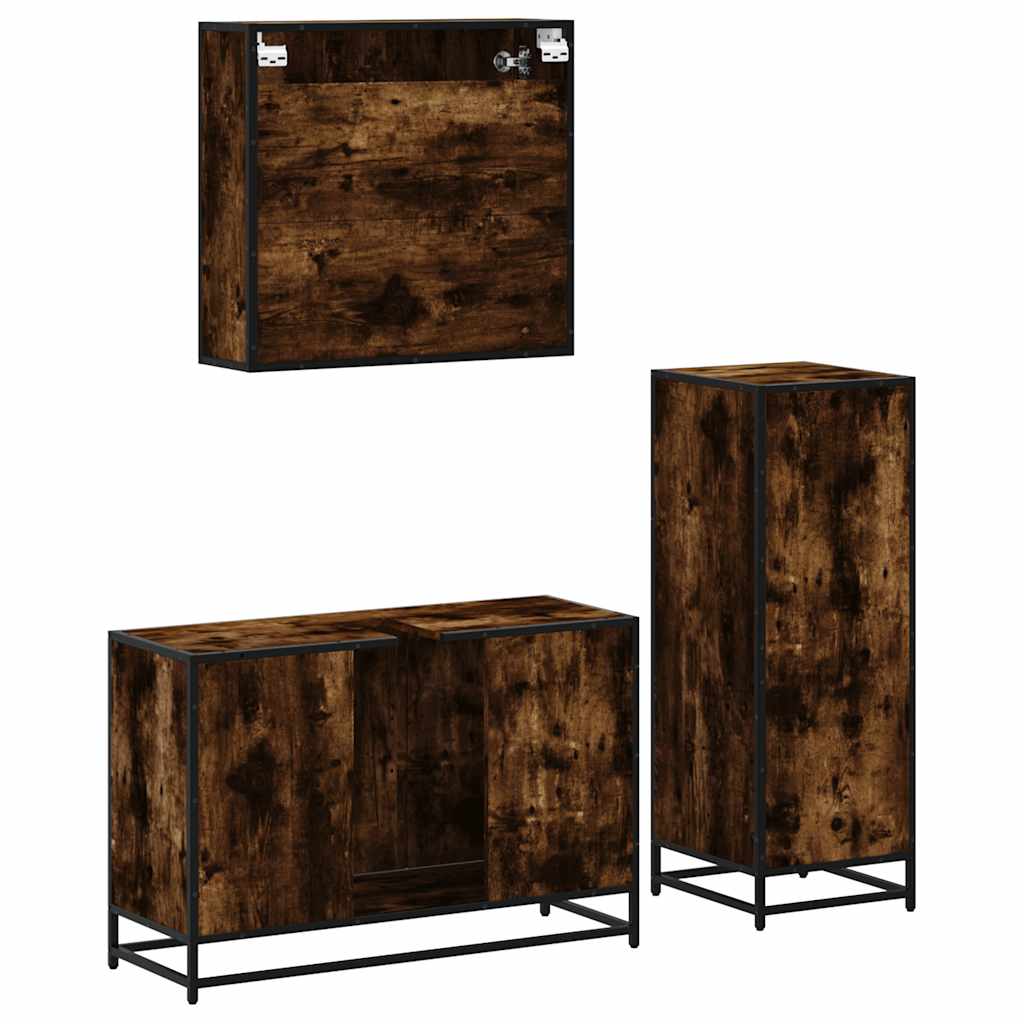 vidaXL Set mobilier de baie, 3 piese, stejar fumuriu, lemn prelucrat vidaXL Set mobilier de baie, 3 piese, stejar fumuriu, lemn prelucrat