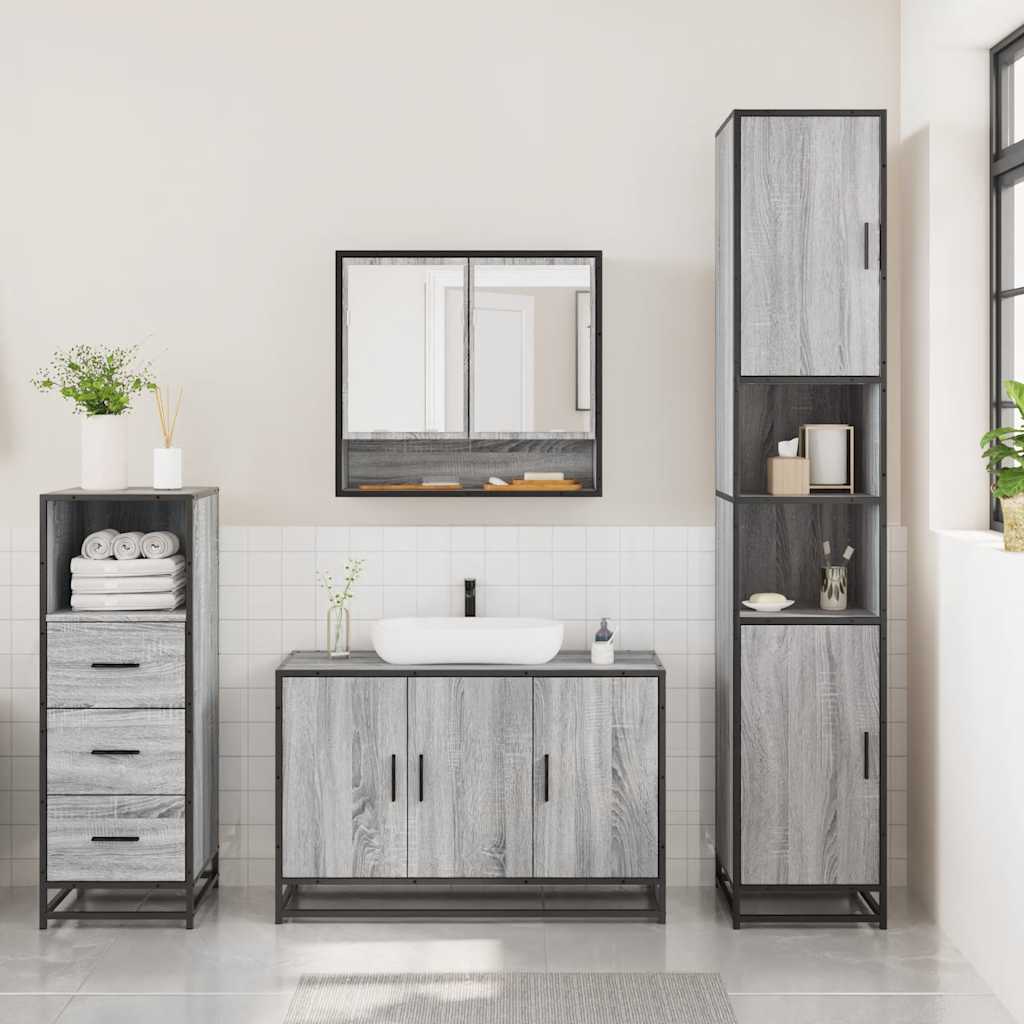 vidaXL Set mobilier de baie, 3 piese, gri sonoma, lemn prelucrat vidaXL Set mobilier de baie, 3 piese, gri sonoma, lemn prelucrat