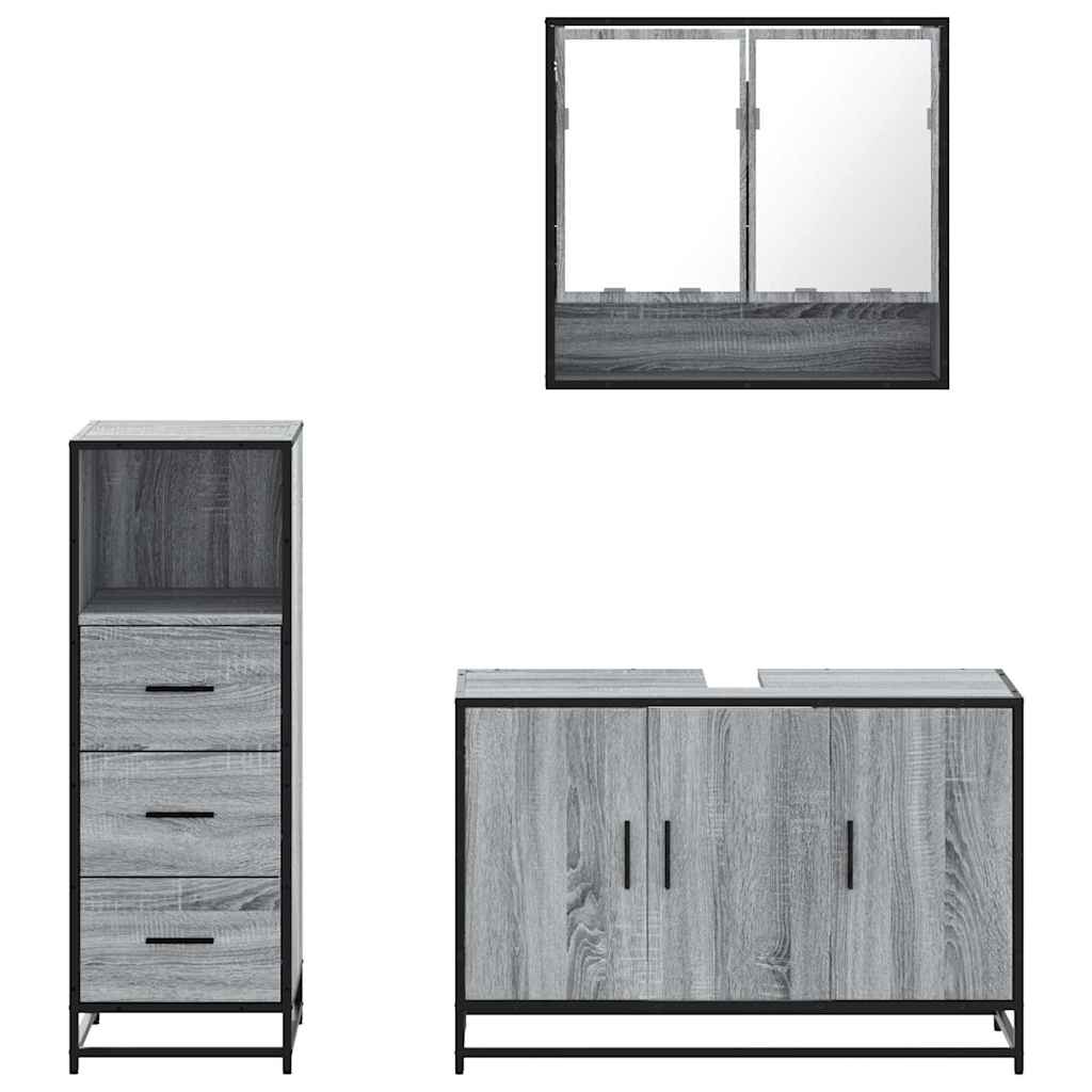 vidaXL Set mobilier de baie, 3 piese, gri sonoma, lemn prelucrat vidaXL Set mobilier de baie, 3 piese, gri sonoma, lemn prelucrat