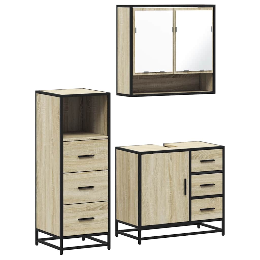 vidaXL Set mobilier de baie, 3 piese, stejar sonoma, lemn prelucrat vidaXL Set mobilier de baie, 3 piese, stejar sonoma, lemn prelucrat
