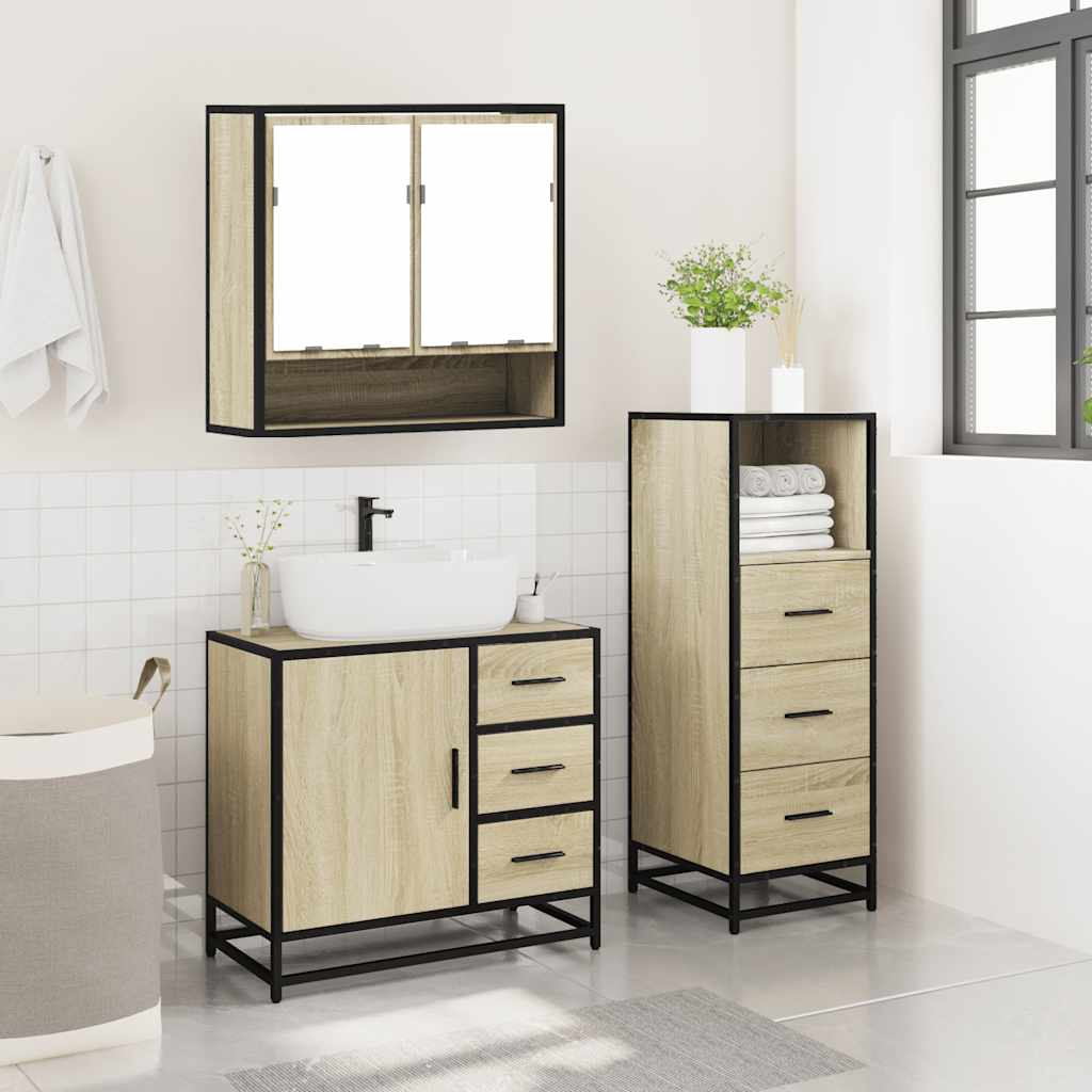 vidaXL Set mobilier de baie, 3 piese, stejar sonoma, lemn prelucrat vidaXL Set mobilier de baie, 3 piese, stejar sonoma, lemn prelucrat