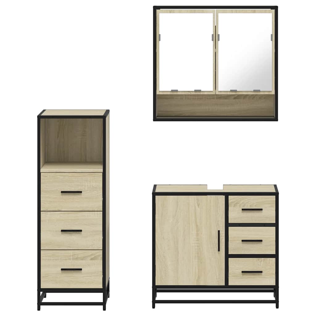 vidaXL Set mobilier de baie, 3 piese, stejar sonoma, lemn prelucrat vidaXL Set mobilier de baie, 3 piese, stejar sonoma, lemn prelucrat