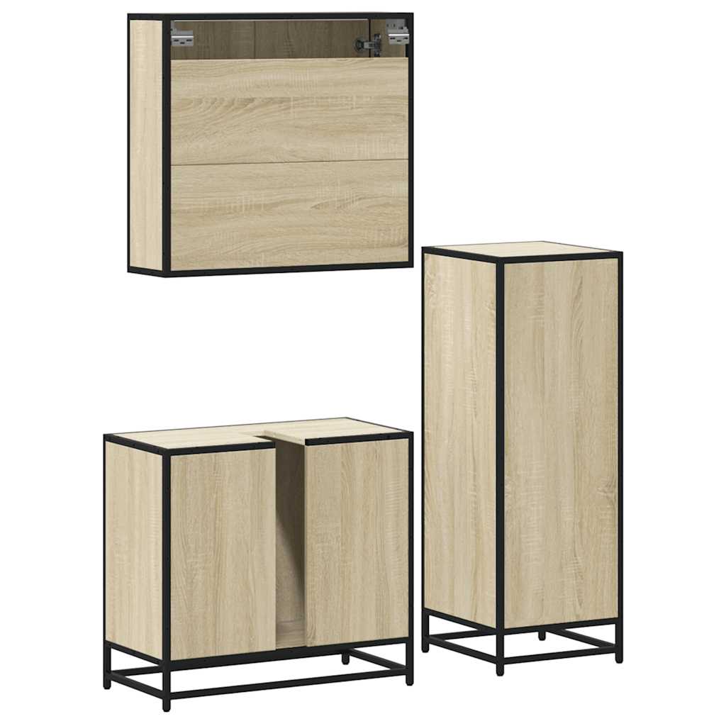 vidaXL Set mobilier de baie, 3 piese, stejar sonoma, lemn prelucrat vidaXL Set mobilier de baie, 3 piese, stejar sonoma, lemn prelucrat