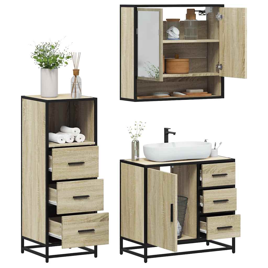 vidaXL Set mobilier de baie, 3 piese, stejar sonoma, lemn prelucrat vidaXL Set mobilier de baie, 3 piese, stejar sonoma, lemn prelucrat