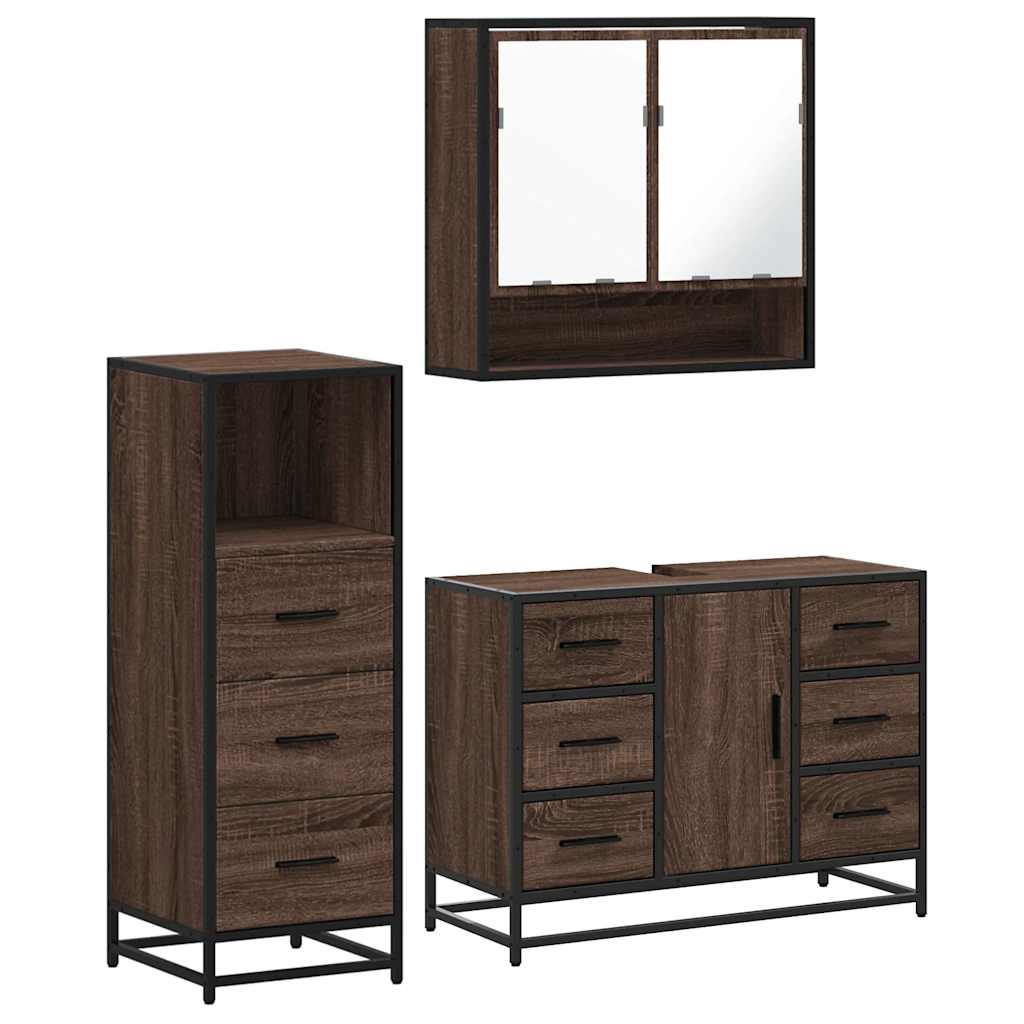 vidaXL Set mobilier de baie, 3 piese, stejar maro, lemn prelucrat