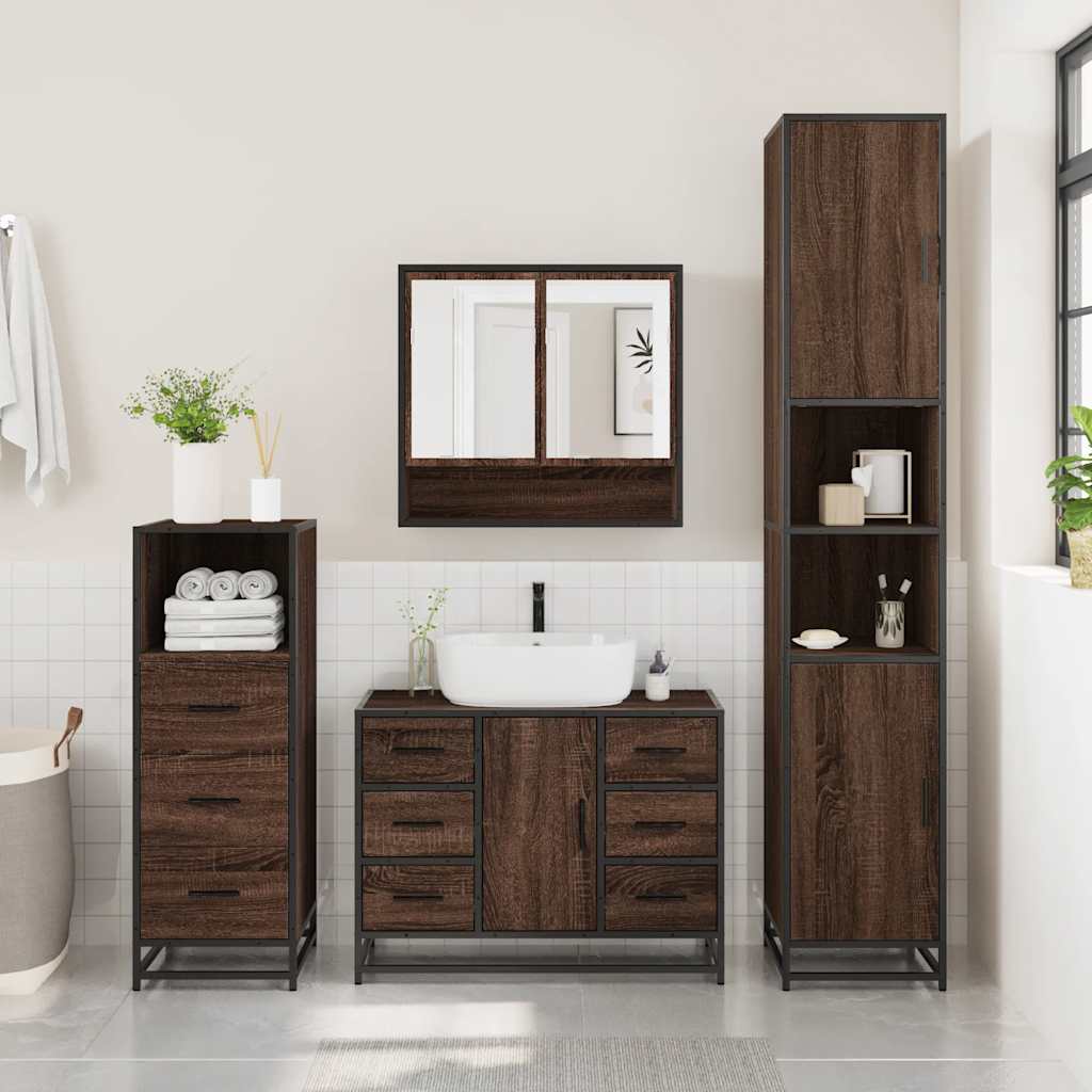 vidaXL Set mobilier de baie, 3 piese, stejar maro, lemn prelucrat