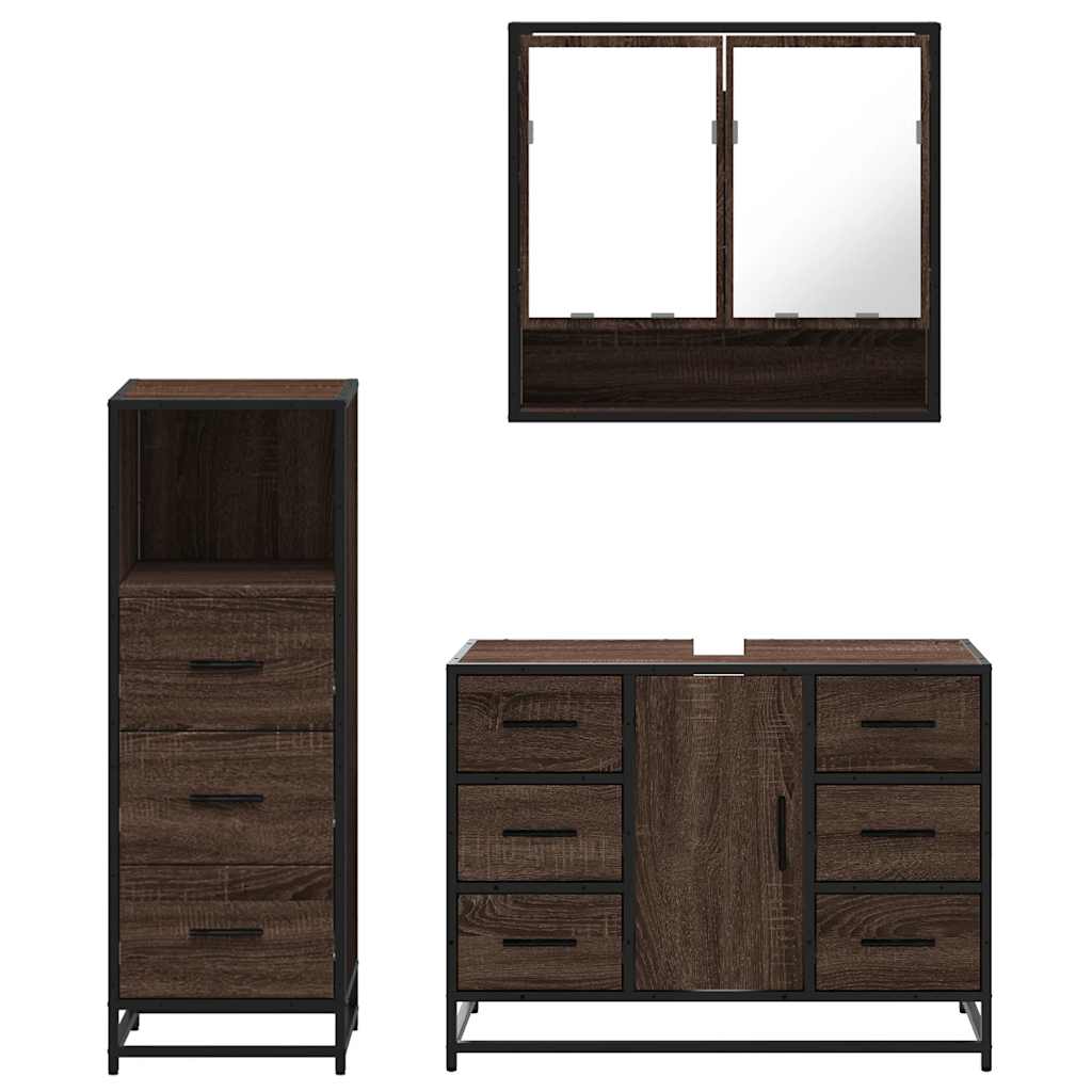 vidaXL Set mobilier de baie, 3 piese, stejar maro, lemn prelucrat