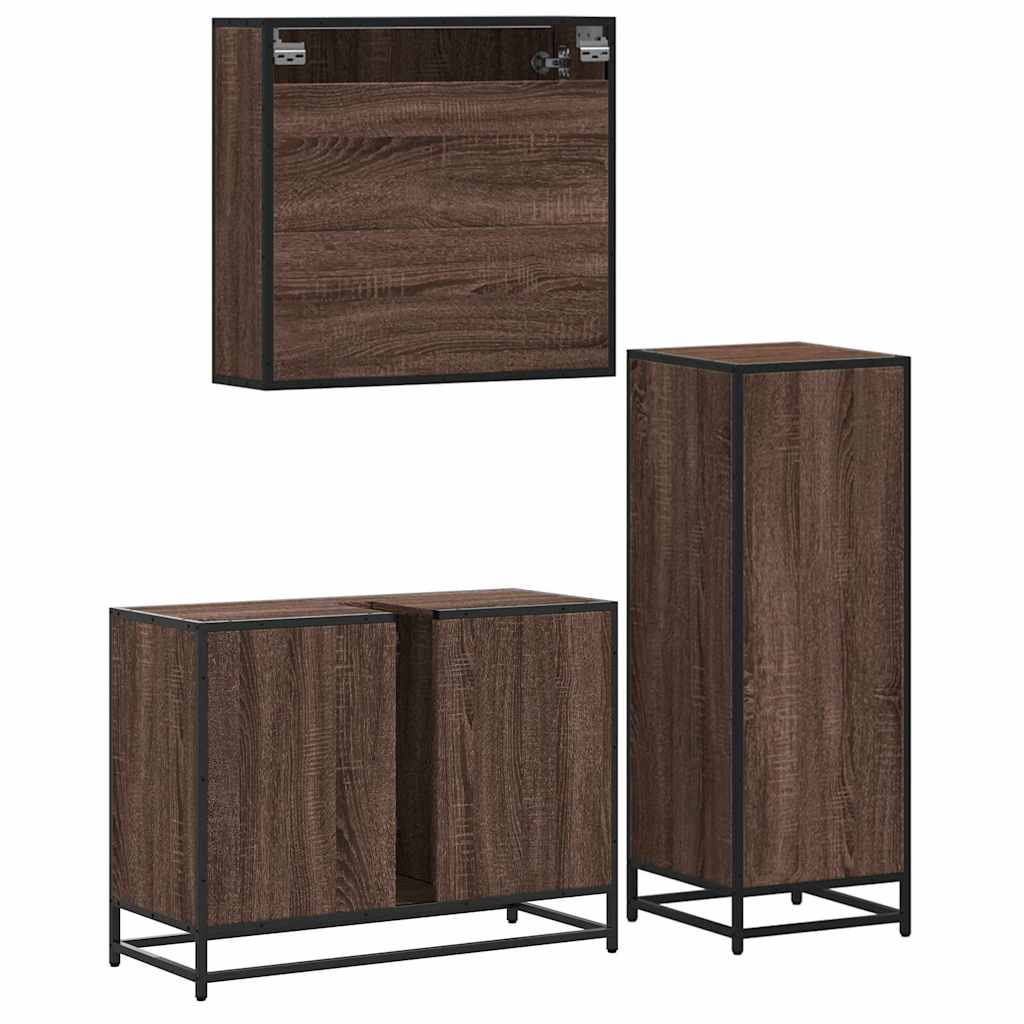 vidaXL Set mobilier de baie, 3 piese, stejar maro, lemn prelucrat