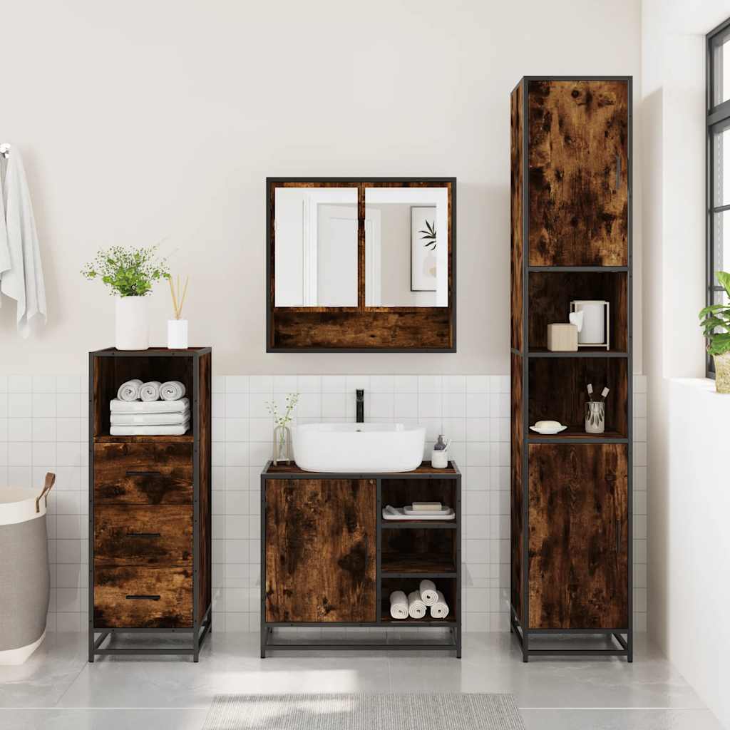 vidaXL Set mobilier de baie, 3 piese, stejar fumuriu, lemn prelucrat vidaXL Set mobilier de baie, 3 piese, stejar fumuriu, lemn prelucrat