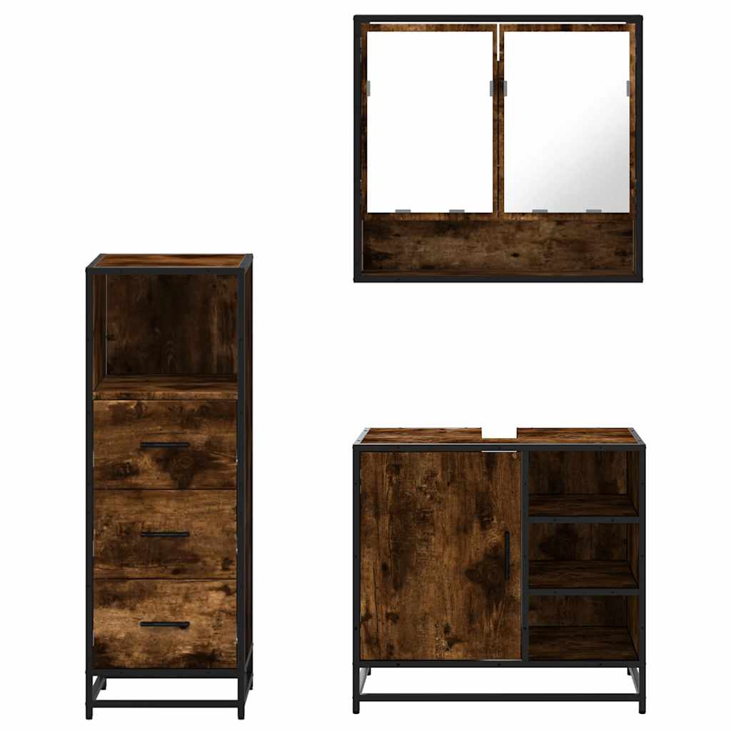vidaXL Set mobilier de baie, 3 piese, stejar fumuriu, lemn prelucrat vidaXL Set mobilier de baie, 3 piese, stejar fumuriu, lemn prelucrat