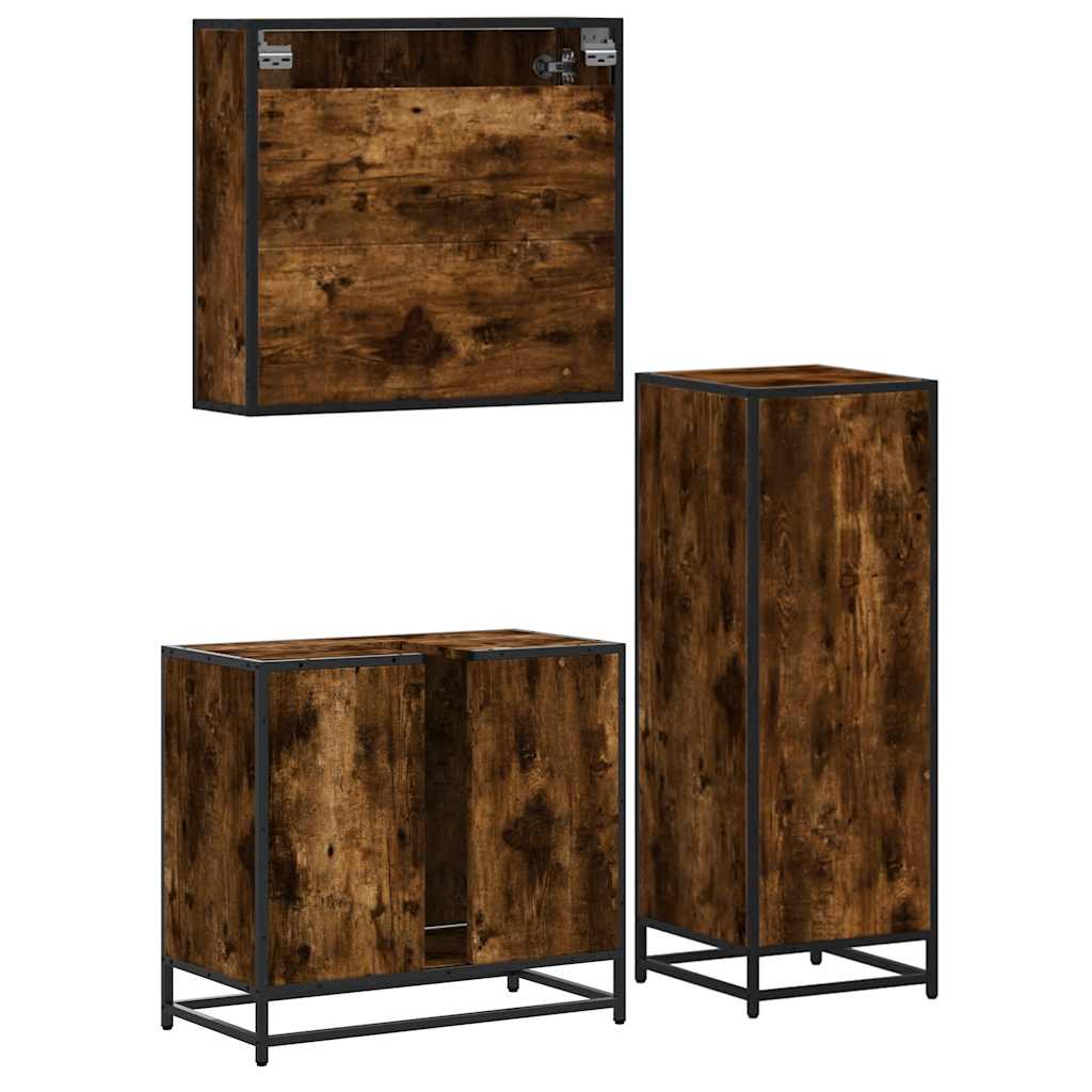 vidaXL Set mobilier de baie, 3 piese, stejar fumuriu, lemn prelucrat vidaXL Set mobilier de baie, 3 piese, stejar fumuriu, lemn prelucrat