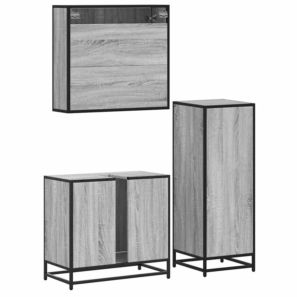 vidaXL Set mobilier de baie, 3 piese, gri sonoma, lemn prelucrat