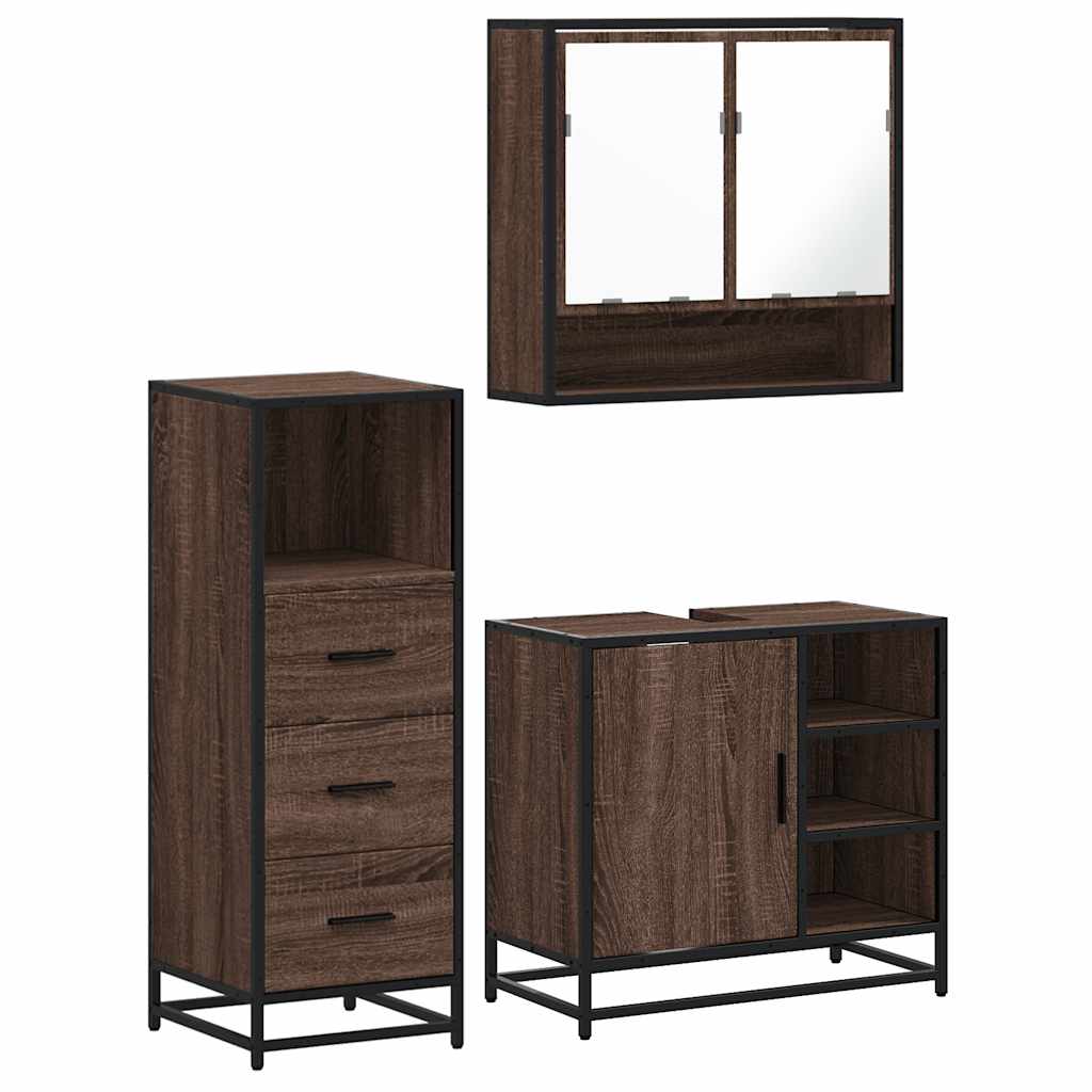vidaXL Set mobilier de baie, 3 piese, stejar maro, lemn prelucrat