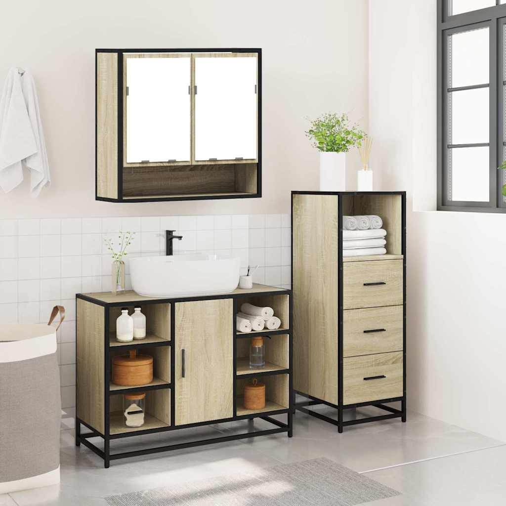vidaXL Set mobilier de baie, 3 piese, stejar sonoma, lemn prelucrat
