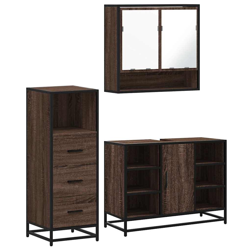 vidaXL Set mobilier de baie, 3 piese, stejar maro, lemn prelucrat
