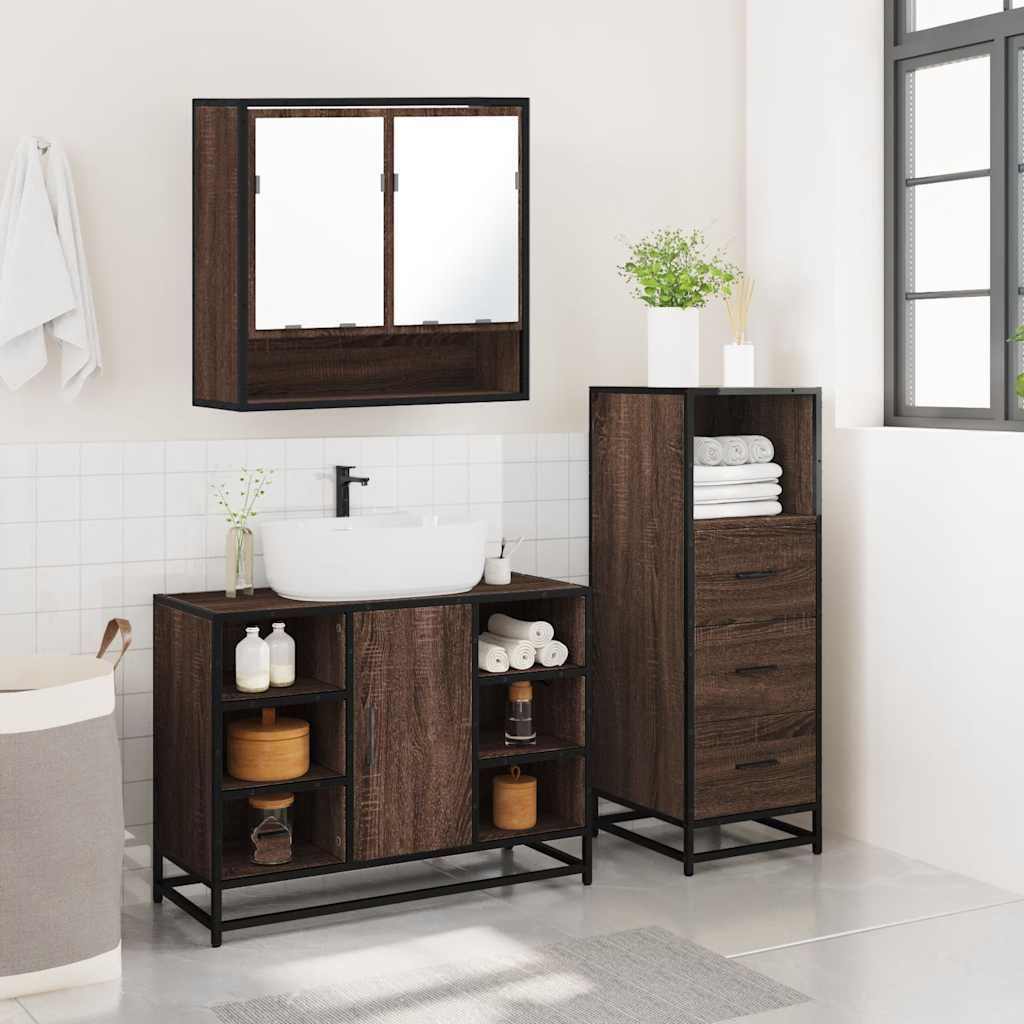 vidaXL Set mobilier de baie, 3 piese, stejar maro, lemn prelucrat