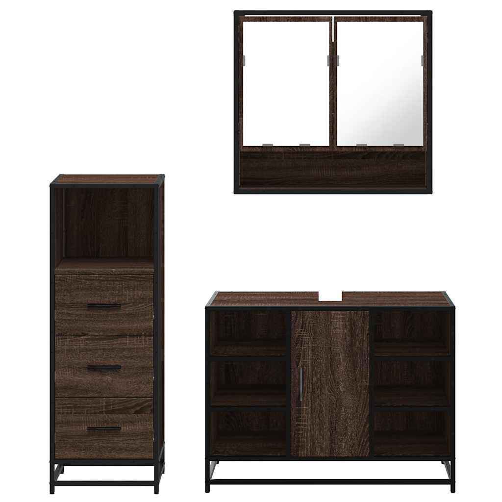 vidaXL Set mobilier de baie, 3 piese, stejar maro, lemn prelucrat