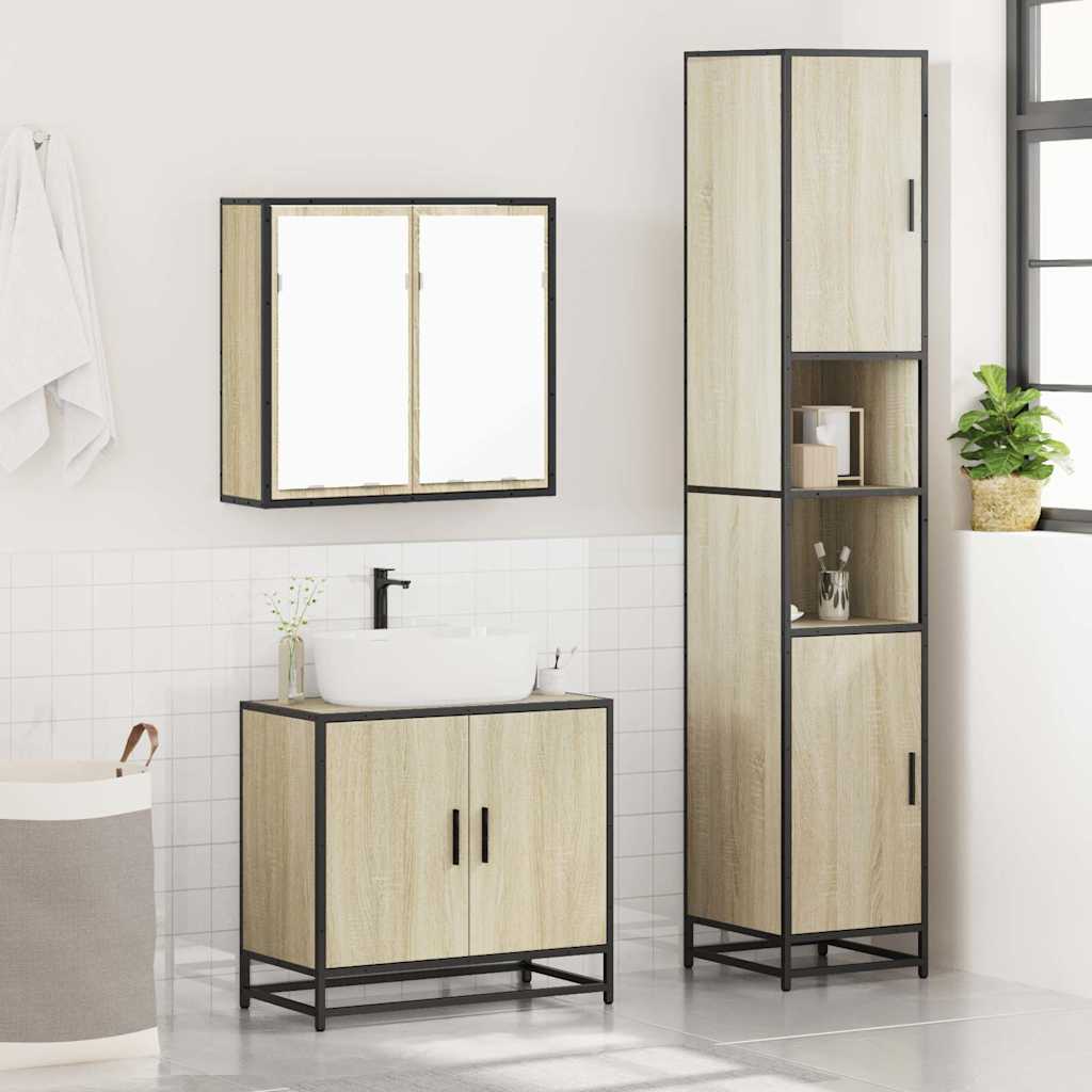 vidaXL Set mobilier de baie, 3 piese, stejar sonoma, lemn prelucrat