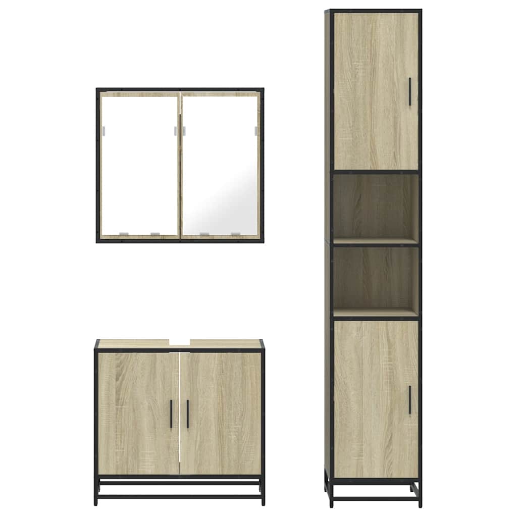 vidaXL Set mobilier de baie, 3 piese, stejar sonoma, lemn prelucrat
