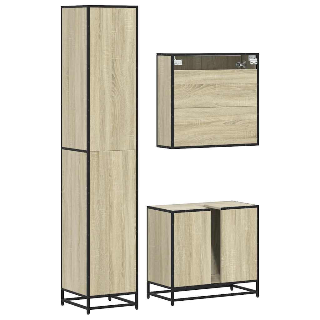 vidaXL Set mobilier de baie, 3 piese, stejar sonoma, lemn prelucrat