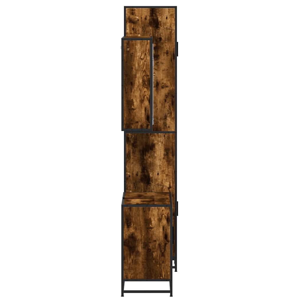 vidaXL Set mobilier de baie, 3 piese, stejar fumuriu, lemn prelucrat
