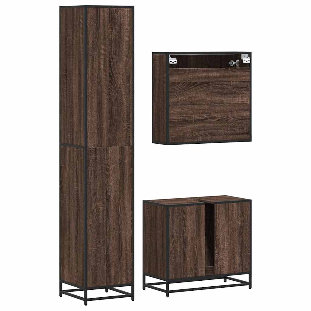 vidaXL Set mobilier de baie, 3 piese, stejar maro, lemn prelucrat
