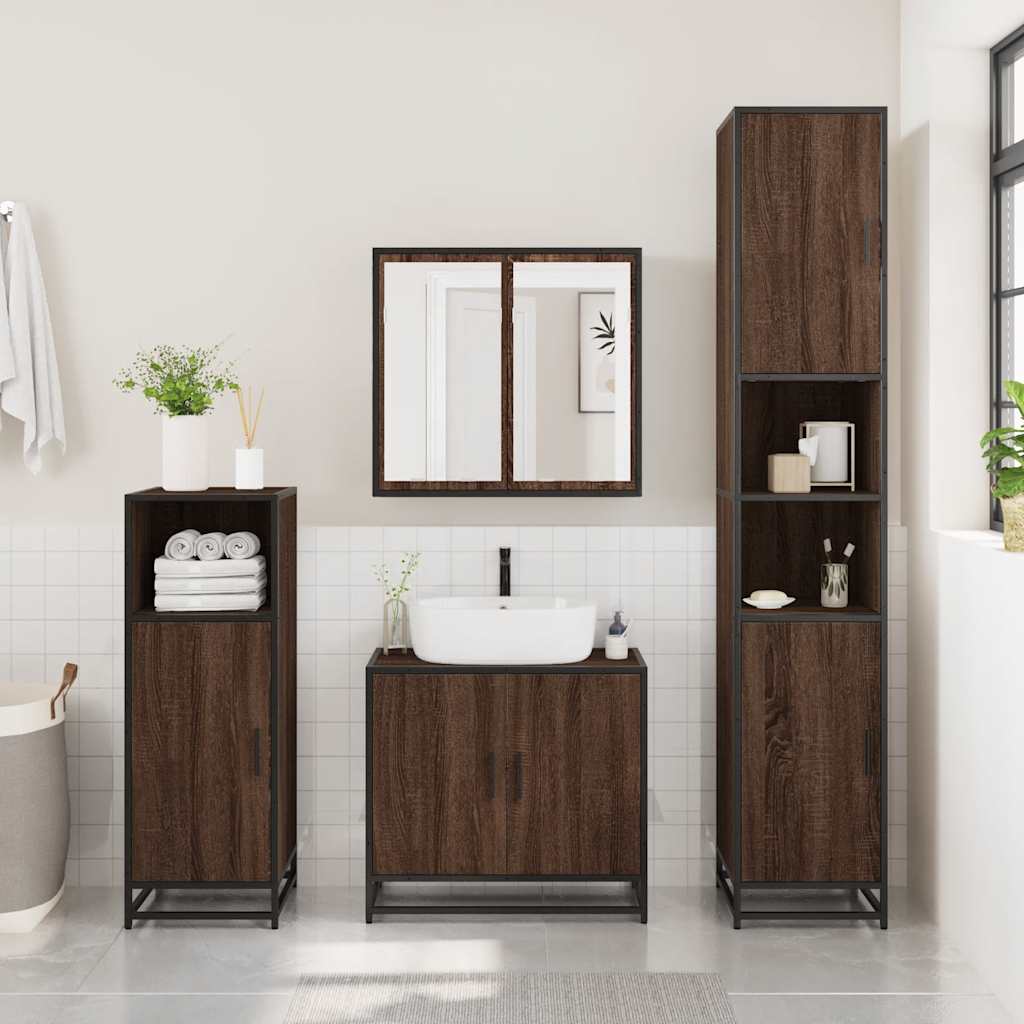 vidaXL Set mobilier de baie, 3 piese, stejar maro, lemn prelucrat