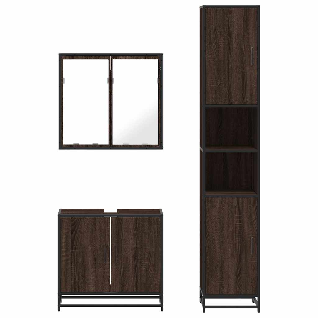 vidaXL Set mobilier de baie, 3 piese, stejar maro, lemn prelucrat
