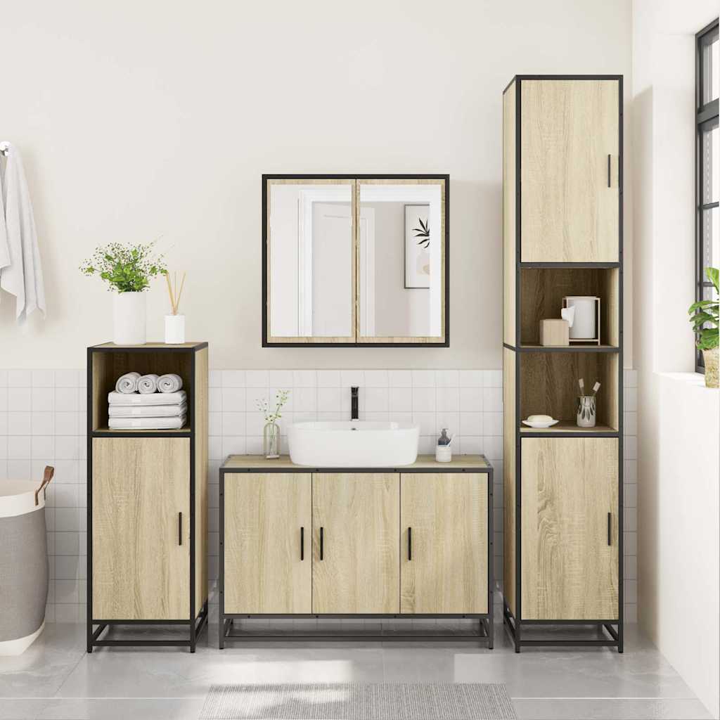 vidaXL Set mobilier de baie, 3 piese, stejar sonoma, lemn prelucrat vidaXL Set mobilier de baie, 3 piese, stejar sonoma, lemn prelucrat
