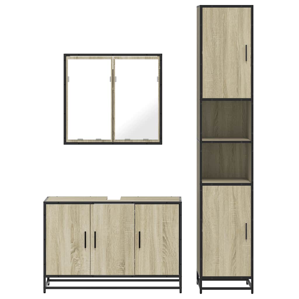 vidaXL Set mobilier de baie, 3 piese, stejar sonoma, lemn prelucrat vidaXL Set mobilier de baie, 3 piese, stejar sonoma, lemn prelucrat