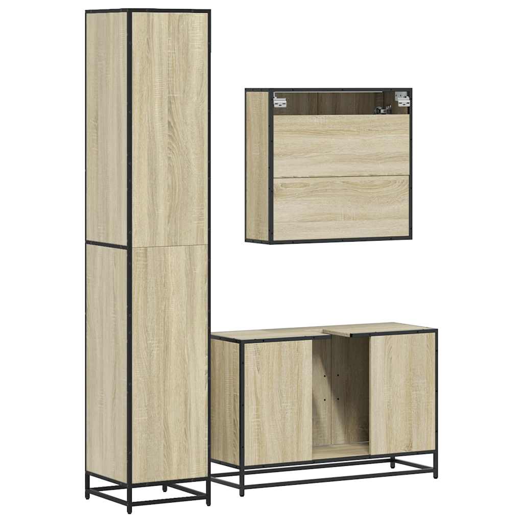 vidaXL Set mobilier de baie, 3 piese, stejar sonoma, lemn prelucrat vidaXL Set mobilier de baie, 3 piese, stejar sonoma, lemn prelucrat