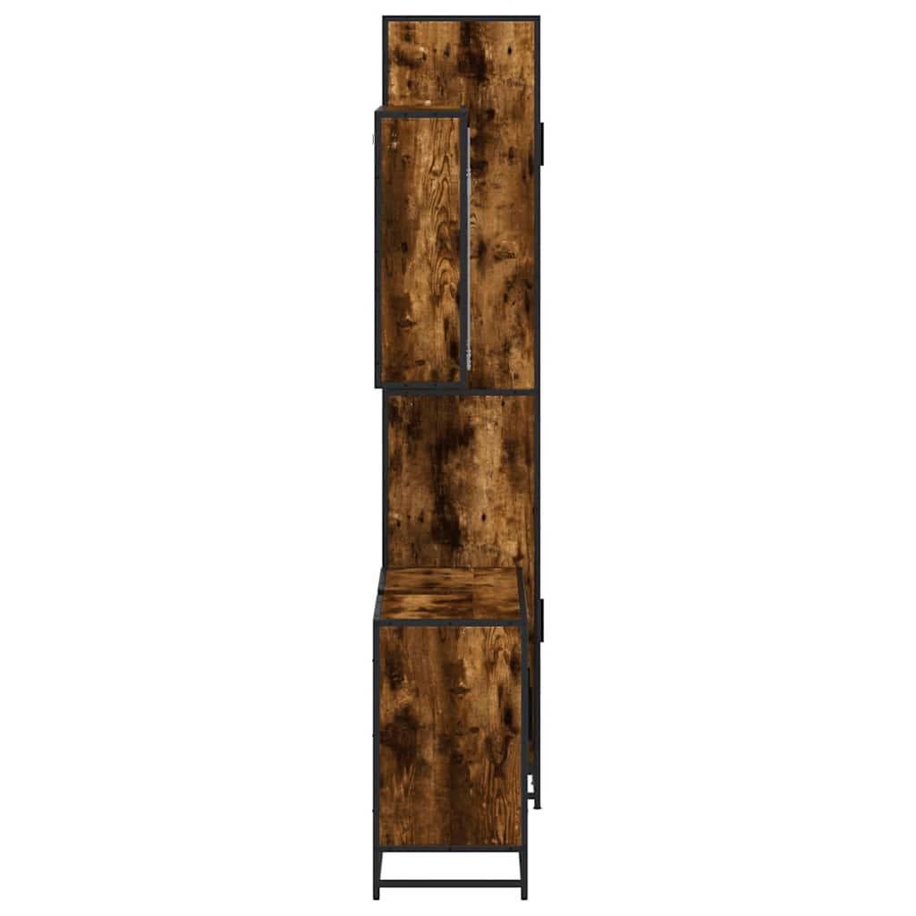 vidaXL Set mobilier de baie, 3 piese, stejar fumuriu, lemn prelucrat