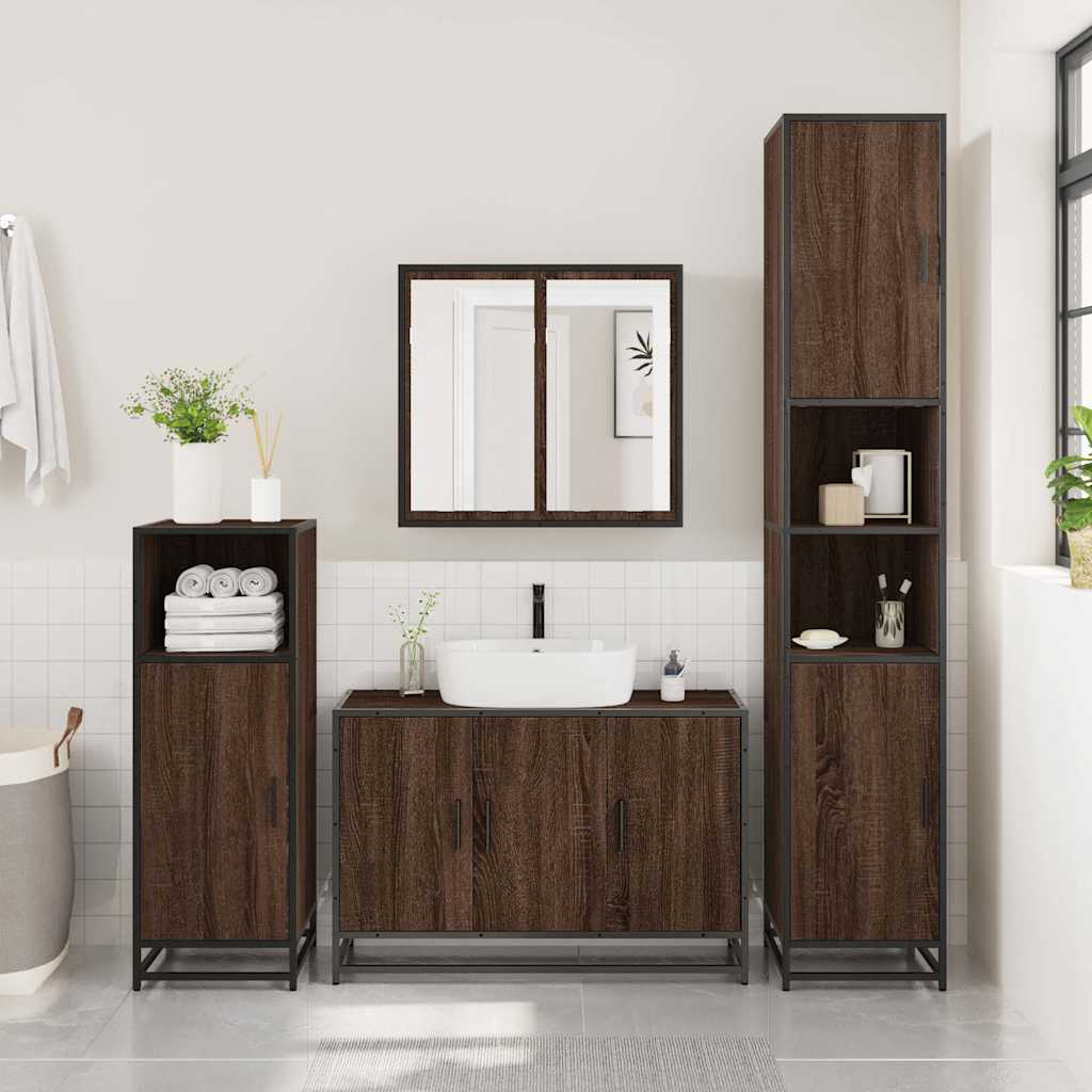 vidaXL Set mobilier de baie, 3 piese, stejar maro, lemn prelucrat